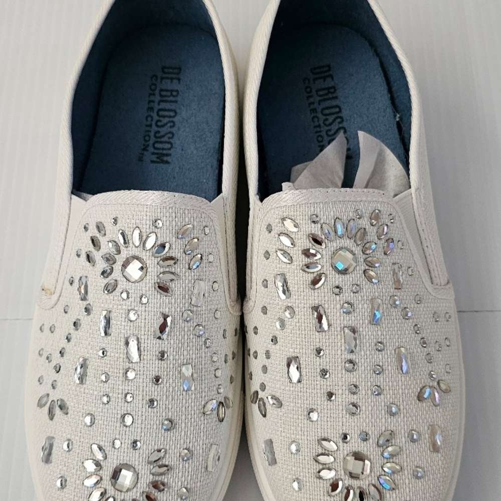 Women's White Embellished Slip-On Shoes